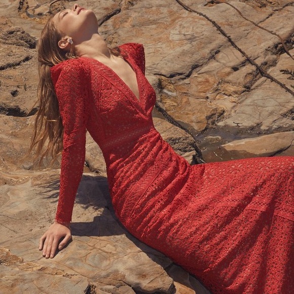 BCBG MaxAzria Red Mosaic Lace Dress - Picture 2 of 8